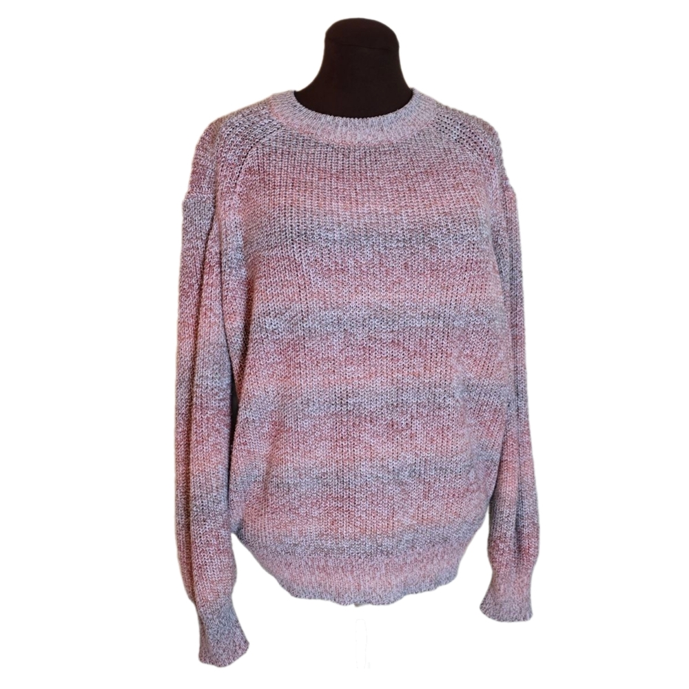 a.n.a XL Striped Raglan Sweater Rose Gray Cream Chunky Knit Pullover